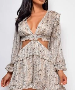 Emprada Jumpsuits & Rompers Vera Brown Snake Print Cut Out Romper 6 Emprada Jumpsuits & Rompers Vera Brown Snake Print Cut Out Romper