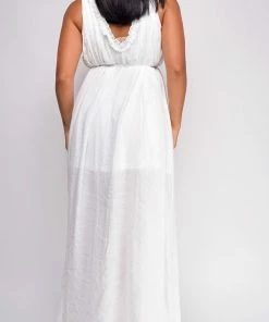 Emprada Cabana White Ruffle Detail Slit Maxi Dress