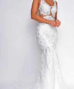 Emprada Dresses Flynn White Beaded Gown