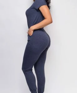 Emprada Loungewear Phoenix Blue Short Sleeve Round Neckline Jumpsuit