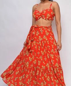 Emprada Dresses Cala Saona Orange Red Floral Print Set