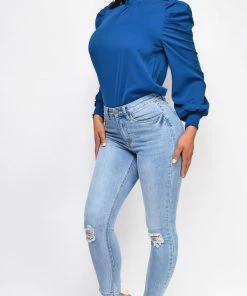 Emprada Bottoms Making Moves Light Wash Blue Knee Ripped Jeans