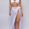Emprada Skyros White Mesh Maxi Wrap Cover-up Skirt Formal Dresses