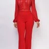 Emprada Nerine Red Crochet Lace Mesh Jumpsuit Jumpsuits & Rompers