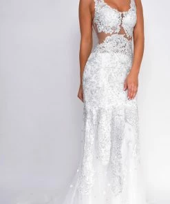 Emprada Dresses Flynn White Beaded Gown