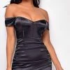 Emprada Demi Black Off Shoulder Satin Dress Dresses
