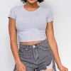 Emprada Tess Grey Scoop Neck Short Sleeve Crop Top