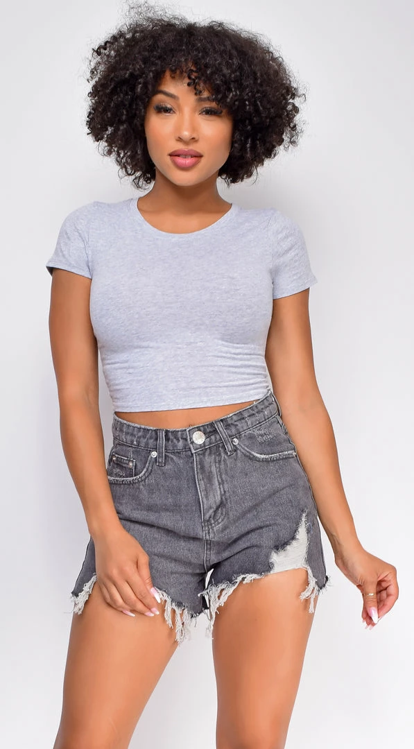 Emprada Tess Grey Scoop Neck Short Sleeve Crop Top 1 Emprada Tess Grey Scoop Neck Short Sleeve Crop Top