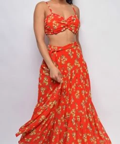 Emprada Dresses Cala Saona Orange Red Floral Print Set