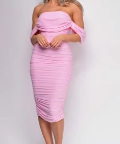 Emprada Kat Pink Mesh Off Shoulder Dress