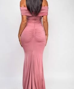 Emprada Dresses Divine Dusty Pink Off Shoulder Surplice Gown