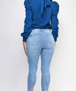 Emprada Bottoms Making Moves Light Wash Blue Knee Ripped Jeans