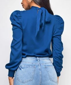 Emprada Tops Lamaria Blue High Neck Blouse 7 Emprada Tops Lamaria Blue High Neck Blouse