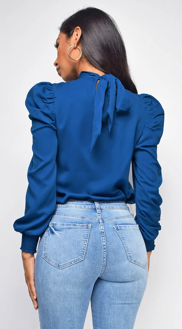 Emprada Tops Lamaria Blue High Neck Blouse 2 Emprada Tops Lamaria Blue High Neck Blouse