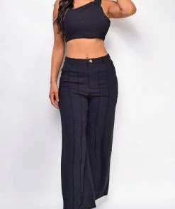Emprada Shyla Black One Shoulder Top & Wide Leg Pants Set Sets 9 Emprada Shyla Black One Shoulder Top & Wide Leg Pants Set Sets