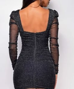 Emprada Danica Black Sparkle Lurex Ruched Dress Dresses