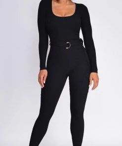 Emprada Jumpsuits & Rompers Nichol Black Cargo Pocket Ribbed Jumpsuit