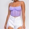 Emprada Elva Lavender Purple Mesh Ruched Cage Corset Top