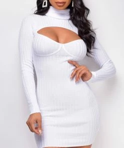 Emprada Dresses Meriah White Cut Out Sweater Dress