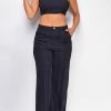 Emprada Shyla Black One Shoulder Top & Wide Leg Pants Set Sets