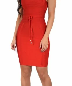 Emprada Lucila Red Belted Bandage Dress