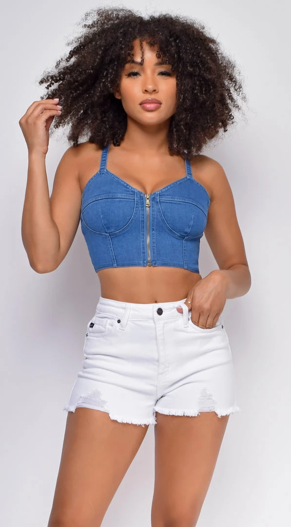 Emprada In Motion White Denim High Waist Frayed Hem Shorts Bottoms 4 Emprada In Motion White Denim High Waist Frayed Hem Shorts Bottoms