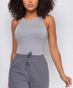 Emprada Seren Grey Sleeveless Racerback Bodysuit