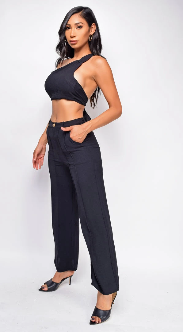 Emprada Shyla Black One Shoulder Top & Wide Leg Pants Set Sets 2 Emprada Shyla Black One Shoulder Top & Wide Leg Pants Set Sets