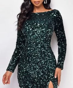 Emprada Prisha Hunter Green Sequin Dress