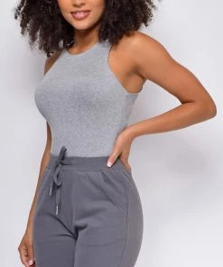 Emprada Seren Grey Sleeveless Racerback Bodysuit