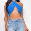 Emprada Tops Ivana Blue Wrap Halter Neck Crop Top