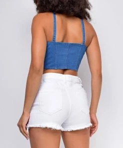 Emprada In Motion White Denim High Waist Frayed Hem Shorts Bottoms 6 Emprada In Motion White Denim High Waist Frayed Hem Shorts Bottoms