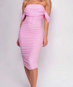 Emprada Kat Pink Mesh Off Shoulder Dress