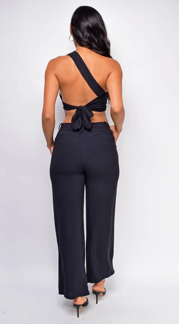 Emprada Shyla Black One Shoulder Top & Wide Leg Pants Set Sets 3 Emprada Shyla Black One Shoulder Top & Wide Leg Pants Set Sets