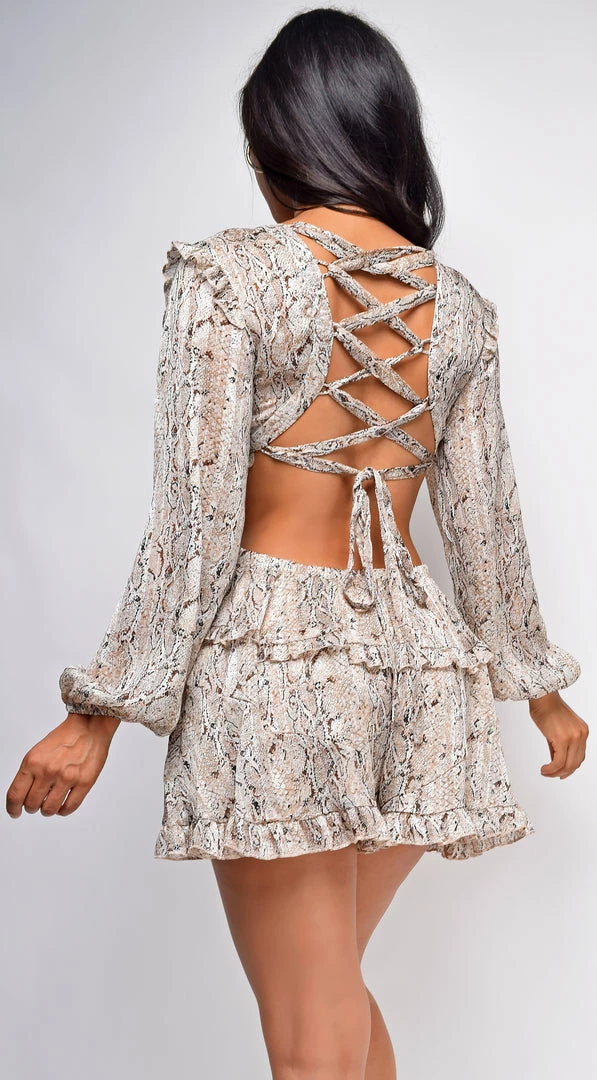 Emprada Jumpsuits & Rompers Vera Brown Snake Print Cut Out Romper 2 Emprada Jumpsuits & Rompers Vera Brown Snake Print Cut Out Romper