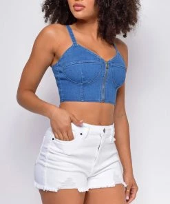 Emprada In Motion White Denim High Waist Frayed Hem Shorts Bottoms