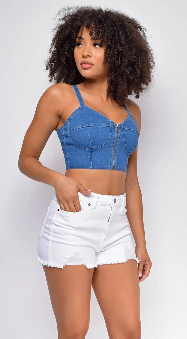 Emprada In Motion White Denim High Waist Frayed Hem Shorts Bottoms 2 Emprada In Motion White Denim High Waist Frayed Hem Shorts Bottoms