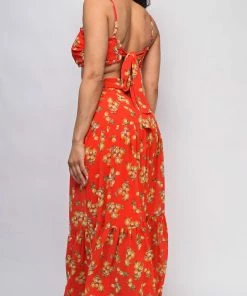 Emprada Dresses Cala Saona Orange Red Floral Print Set
