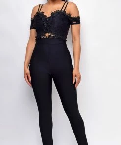 Emprada Gloriana Black Lace Bandage Jumpsuit