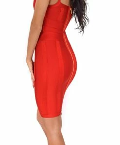 Emprada Lucila Red Belted Bandage Dress