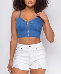 Emprada In Motion White Denim High Waist Frayed Hem Shorts Bottoms