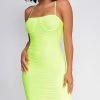 Emprada Ariya Neon Green Ruched Mesh Dress