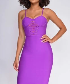 Emprada Oliva Purple Corset Detail Bandage Dress Dresses