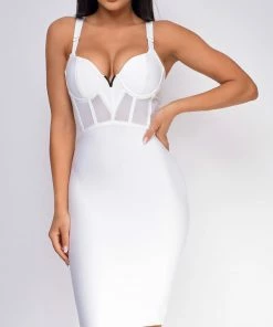 Emprada Dresses Casella White V Neck Bustier Mesh Bandage Dress