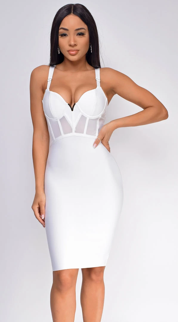 Emprada Dresses Casella White V Neck Bustier Mesh Bandage Dress 1 Emprada Dresses Casella White V Neck Bustier Mesh Bandage Dress