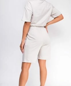 Emprada Loungewear Nia Stone Grey Crop Drawstring Top And Short Set