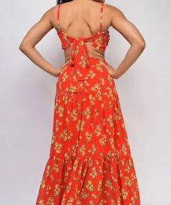 Emprada Dresses Cala Saona Orange Red Floral Print Set