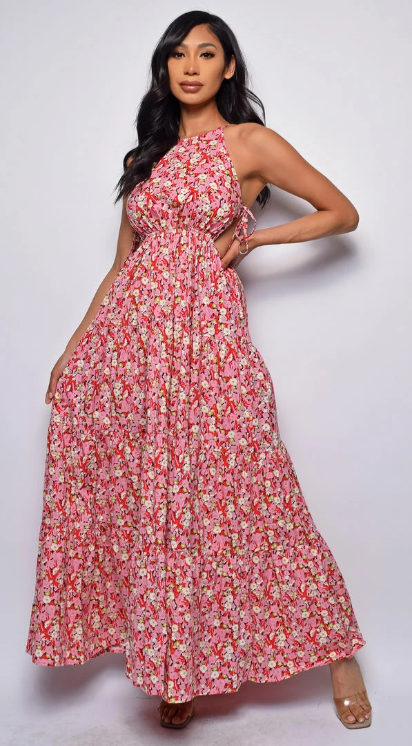 Emprada Ramani Red Pink Floral Print Maxi Dress 2 Emprada Ramani Red Pink Floral Print Maxi Dress