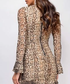 Emprada Dresses Mara Beige Snake Skin Print Dress