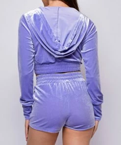 Emprada Lounge Around Lavender Purple Velour Crop Hoodie Shorts Set 7 Emprada Lounge Around Lavender Purple Velour Crop Hoodie Shorts Set
